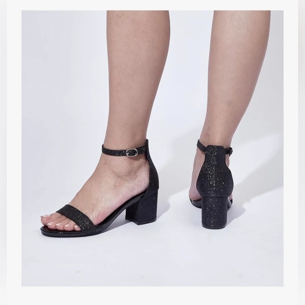 GENSHUO Open Toe Ankle Strap Block Chunky Low Heels #944